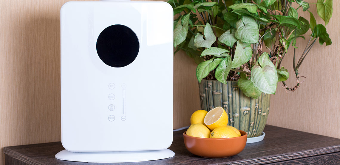 Air purifier and bowl of lemons