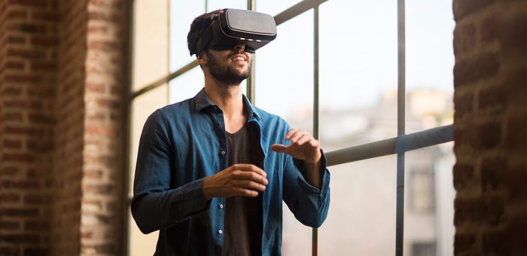 Man wearing virtual reality headset