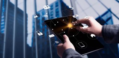 A person using data management software on a tablet.
